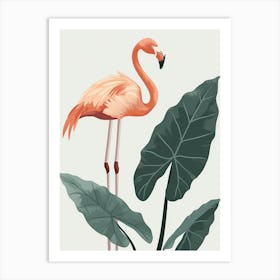 Jamess Flamingo And Alocasia Elephant Ear Minimalist Illustration 2 Art Print