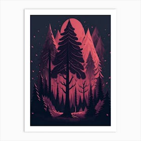 A Fantasy Forest At Night In Red Theme 68 Art Print