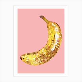 Disco Ball Banana Pink Art Disco Poster Trendy Aesthetic Art Food Kitchen Art Print