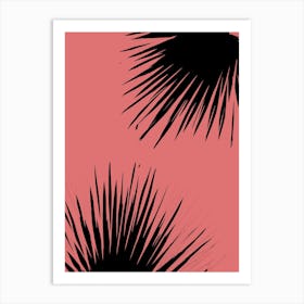 Coral black palm leaves 1 Art Print