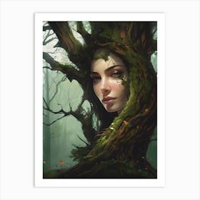 Woman's Face In The Tree Art Print