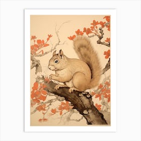 Squirrel Animal Drawing In The Style Of Ukiyo E 1 Art Print