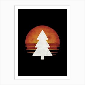 Sunset With Christmas Tree Art Print