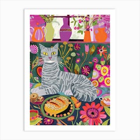 Tea Time With A Egyptian Mau Cat 4 Art Print