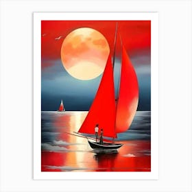 Sailboat At Sunset 5 Art Print