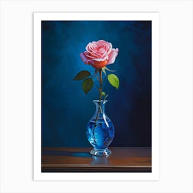 Pink Rose In Blue Vase 1 Art Print