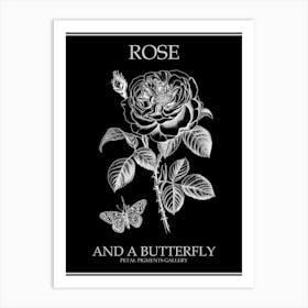 Butterfly Rose Line Drawing 2 Poster Inverted Art Print