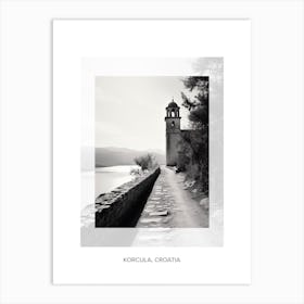 Poster Of Korcula, Croatia, Black And White Old Photo 3 Art Print