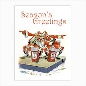 Two Angry Santa Clauses And Christmas Wishes, Funny Holiday Poster Art Print