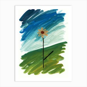 Minimal Floral In Green And Blue - flower blue green vertical Art Print