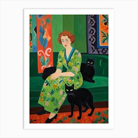 Woman With Cats Art Print