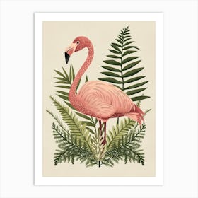 Andean Flamingo And Ferns Minimalist Illustration 3 Art Print