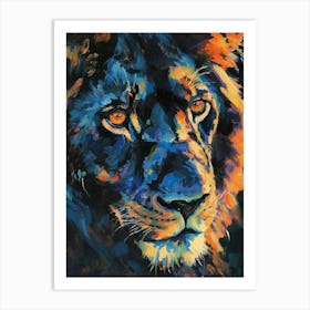 Black Lion Portrait Close Up Fauvist Painting 4 Art Print