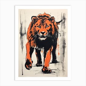 Lion, Woodblock Animal  Drawing 4 Art Print