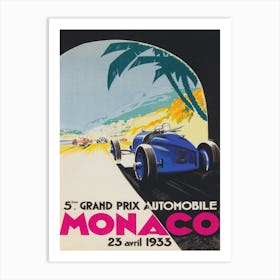 Grand Prix Automobile Monaco 1933 Vintage Poster  Art Print