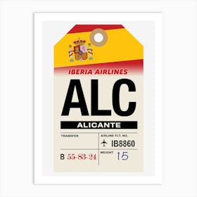 Alicante (ALC) Spain Vintage Airline Luggage Tag Art Print