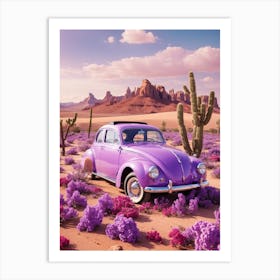 Purple Vw Beetle In Desert Art Print