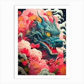 Dragon With Flowers Art Print