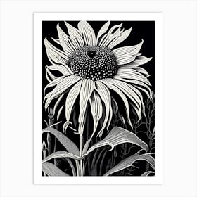 Coneflower Wildflower Linocut 2 Art Print