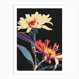 Neon Flowers On Black Asters 7 Art Print