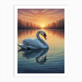 Swan At Sunset Art Print