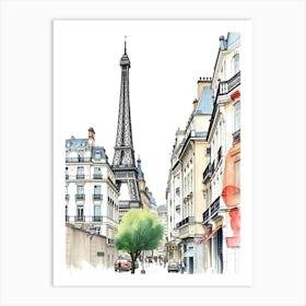 Paris Street With Eiffel Tower Art Print