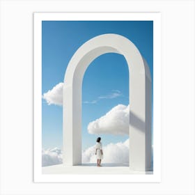 Cumulus Clouds Morph Into An Abstract Cartoon Style Portal Where A Solitary Figure Levitates Their (1) Art Print