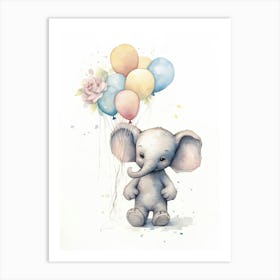 Elephant Painting With Balloons Watercolour 1  Art Print