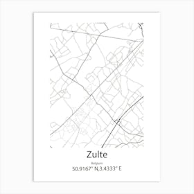 Zulte,Belgium Minimalist Map Art Print