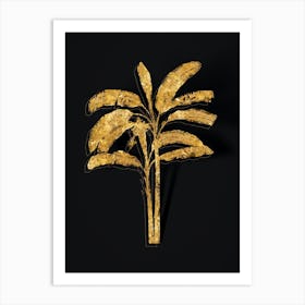 Vintage Banana Tree Botanical in Gold on Black n.0433 Art Print