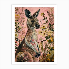 Floral Animal Painting Kangaroo Art Print