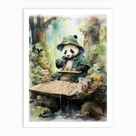 Panda Art Board Gaming Watercolour 1 Art Print