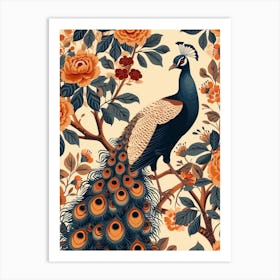 Orange Peacock Floral Wallpaper 1 Art Print