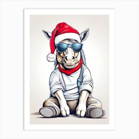 Horse Christmas Hat Art Print