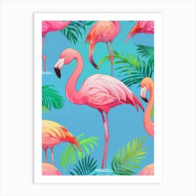 Seamless Pattern With Flamingos Art Print