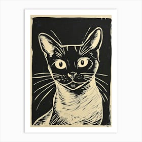 Burmese Cat Linocut Blockprint 4 Art Print