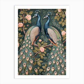 Two Vintage Floral Peacocks 3 Art Print