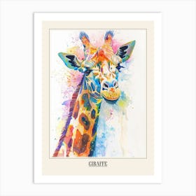 Giraffe Colourful Watercolour 4 Poster Art Print