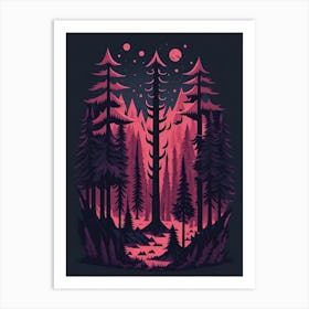 A Fantasy Forest At Night In Red Theme 42 Art Print