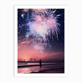 cosmic fireworks over a beach 1 Art Print