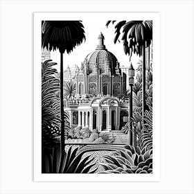 Balboa Park, 1, Usa Linocut Black And White Vintage Art Print