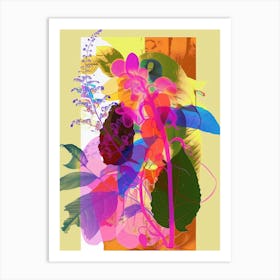 Coral Bells 3 Neon Flower Collage Art Print