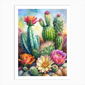 Hand Painted Cactus Artwork Succulent Botanical Art In A Touch of the Desert Art Print