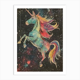 Unicorn In Space Retro Illustration Art Print