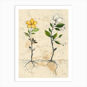 Two Flowers With Roots Art Print