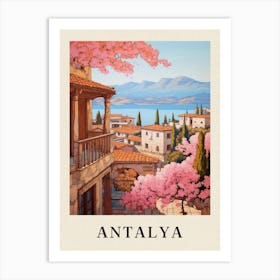 Antalya Turkey 3 Vintage Pink Travel Illustration Poster Art Print