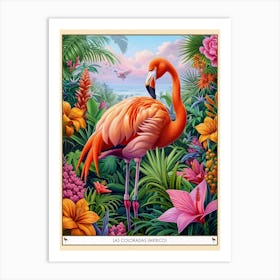 Greater Flamingo Las Coloradas Mexico Tropical Illustration 8 Poster Art Print