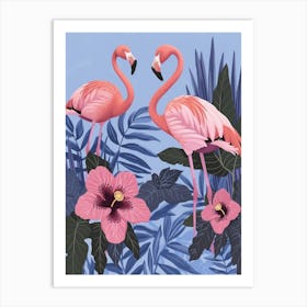 Lesser Flamingo And Hibiscus Minimalist Illustration 1 Art Print