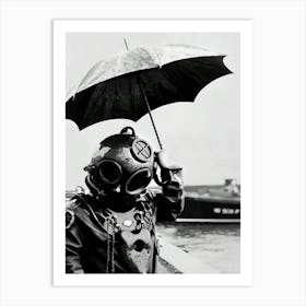 Deep Sea Diver Holding Umbrella Art Print