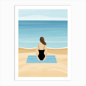 Woman Sitting On The Beach Art Print